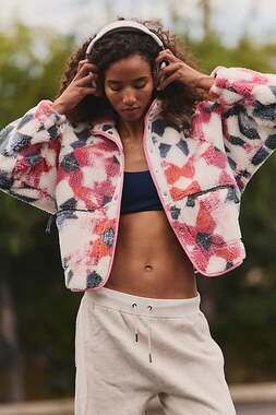 Free People Movement Mystic Meadow Sherpa Jacket Pink Gray Size S NWT $198